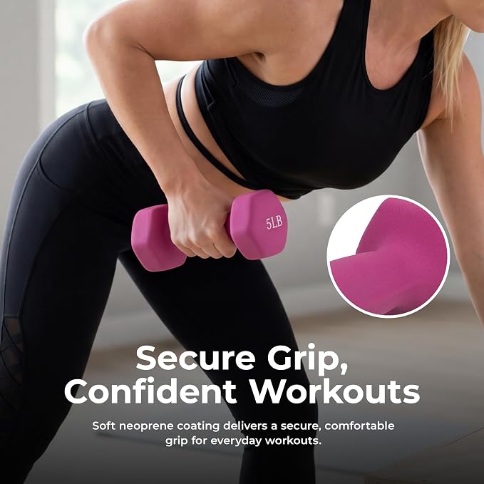 Sunny Health & Fitness Neoprene Hex Dumbbell for Home Gym 2-10 lb Pair | Strength & Cardio Weights, Muscle Toning, Yoga, Pilates & Rehab, Secure Grip, Home Workouts, 2, 5, 8, 10 lb Pairs