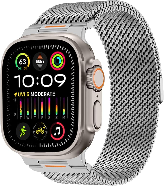 Bands Compatible with Apple Watch Ultra 3/2/1 Band 49/46/45/44mm | Milanese Loop Magnetic Stainless Steel Strap for iWatch Ultra SE 3/2/1 Series 11 10 9 8 7 6 5 4 3 2 1 Men, Silver