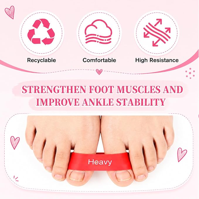 JJUNW 5Pcs Toe Resistance Bands, Toe Stretcher Strengthener Band for Bunion | Toes Separator Set for Bunion Relief, Foot Strengthening Exercise, Yoga Toes Mobility Small Loop Band