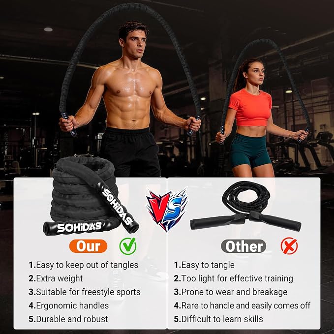 Weighted Jump Rope for Men Women, 3.68LB Adult Jump Ropes for Fitness Heavy Skipping Rope, Jumping Rope for Training Muscle Speed Home Gym Workout Equipment Exercise Jumpropes Weight Loss