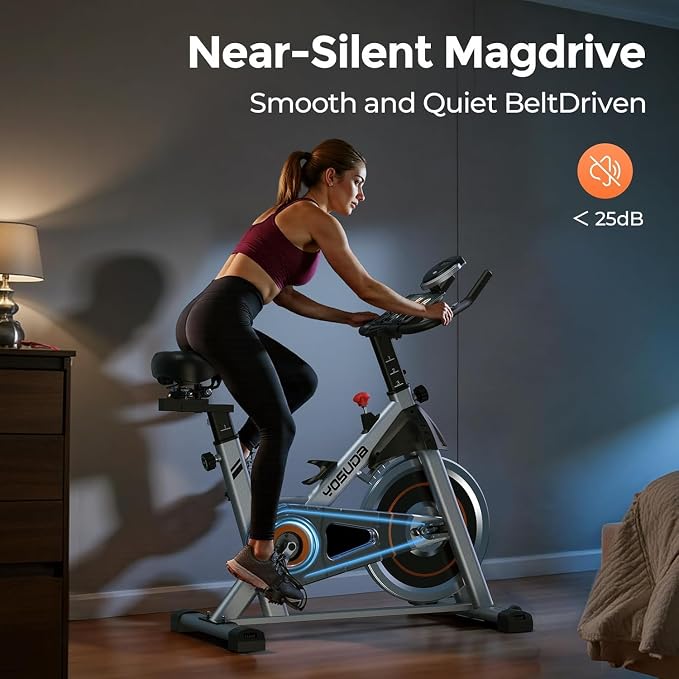 YOSUDA Exercise Bike, Brake Pad Stationary Bike for Home with Exclusive App, Magnetic Indoor Cycling Bike with 300 lb Weight Capacity, Low Noise, Tablet Holder and Fitness Courses for Weight Loss