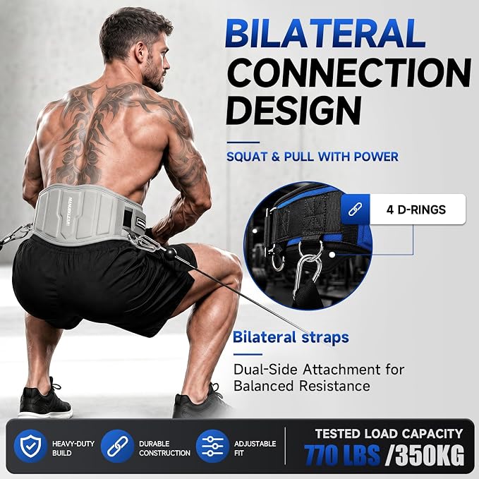 MANUEKLEAR 4-in-1 Weight Lifting Belts for Back Support, Dip Belt with 38.5 IN Rope for Weightlifting Pull Up, Weight Belt for Men Women