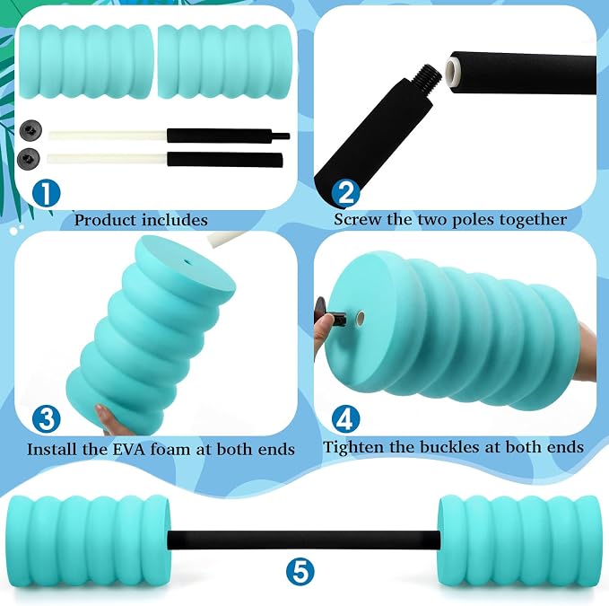 Soulchen Long Aquatic Exercise Dumbbells Pool Exercise Foam Water Weights Dumbbell Aquatic Pool Barbells with High Density EVA Foam for Swim Water Aerobics Workouts Loss