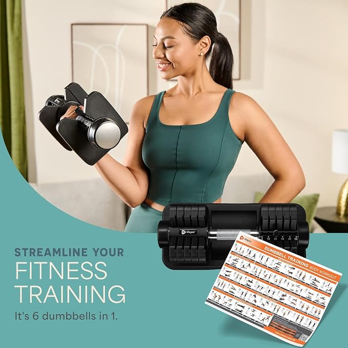 LifePro Adjustable Dumbbells, Single or 2pcs, Up to 55 lbs & 3-in1 option | Quick-change weight system with included rack — available in options from 2.5 to 55 lbs for every fitness level