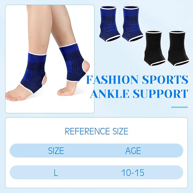 Haysandy 4 Pieces/ 2 Pair Kids Ankle Support Brace Elastic Kids Compression Socks Knitted Ankle Sleeve for Jogging Running Fitness(Black, Dark Blue,10-15 Years)