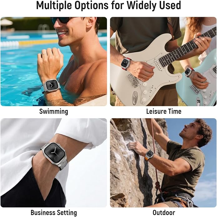 Luxury Watch Band for Apple Watch Ultra 2/Ultra 49-42mm | Metal Connector & Folding Clasp,316L Stainless Steel,Men Silicone Strap Compatible with iWatch Series 10 9 8 7 6 5 4 3 2 1 SE