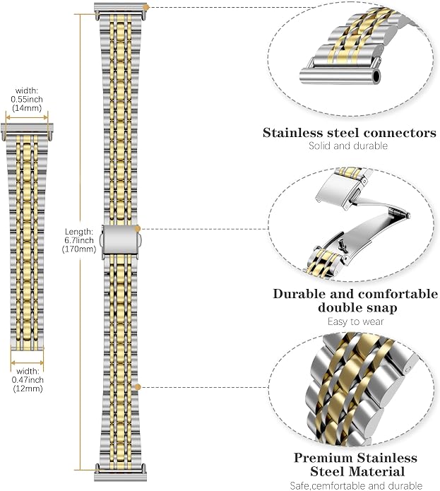 20mm Slim Metal Compatible with Garmin Vivoactive 6 Watch Band/5/3/3 Music/Venu/Venu Sq 2/Venu 2 Plus,Stainless Steel Elegant Thin Strap Chain for Forerunner 55/165/245/645/570 42mm Women Men