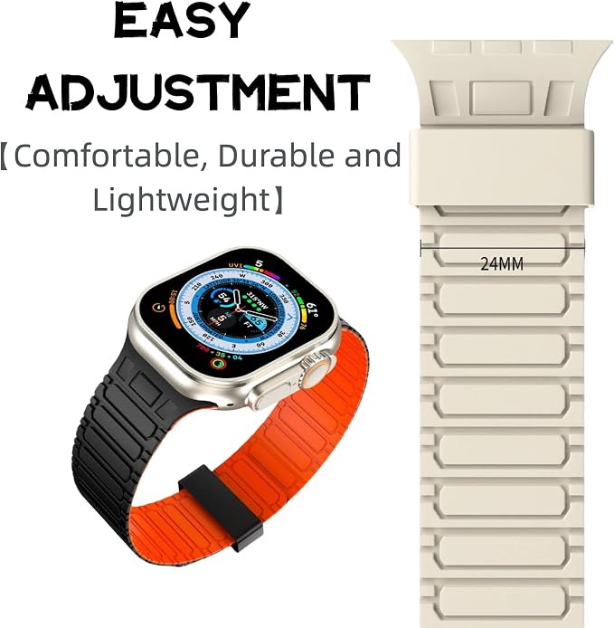 Magnetic Band Compatible with Apple Watch Ultra 3/2/1 Band for Men 49mm 46mm 45mm 44mm 42mm, Silicone Sport Waterproof Loop Strap Magnet Link for iWatch Series SE 11 10 9 8 7 6 5 4 3 2 1