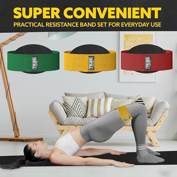 Fabric Resistance Bands for Working Out, 3-Pack for Legs and Glutes | Booty bands for women and men, non-slip grip, 3 resistance levels, for squats, lunges, hip thigh training, glute activation
