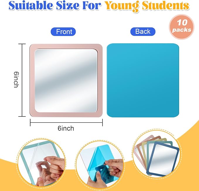 10 Pcs Small Mirrors for Craft 6 x 6 Mirror for Kid,Gray Colors | Shatterproof Mirrors in Bulk for Kids for Baby School Classroom Craft Chick Bird Brooders Grow out Pens