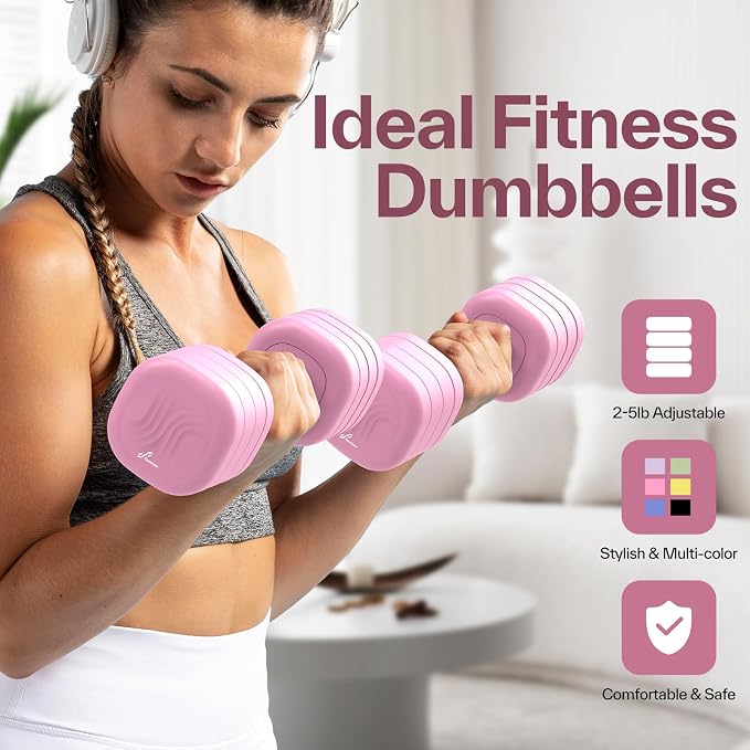 Adjustable Dumbbell Set of 2: Sportneer 4 in 1 Free Weights Dumbbells Set for Women, Hand Weights for Women at Home, Available in 5 lb × 2 and 10 lb × 2 Sets with Soft Rubber Handle for Home Gym Exercise Training