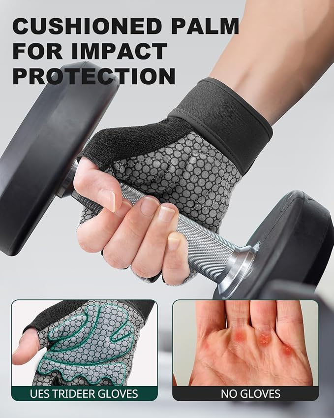 Trideer Weight Lifting Gloves for Women & Men, Wrist Support & Padded Palm | Gym Gloves with Silicone Grip, Breathable Workout Gloves for Strength Training, Pull Ups, Cross Training & Fitness