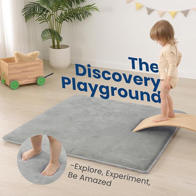 Ultra Soft Baby Play Mat for Floor,1.3" Thick Elasti-Foam 79x158in Mat for Toddlers Infant Kids,Non-Slip Backing Safe for Crawling&Tummy Time,Tatami Style(Light Grey)
