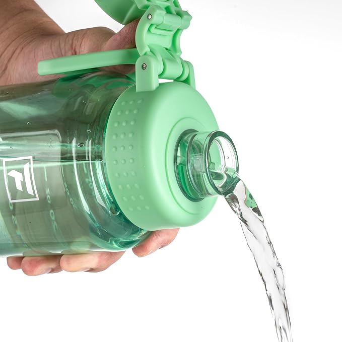 Fanhaw 32 oz Clear BPA-Free Tritan Water Bottle with Fast-Flow Spout Lid, BPA-Free & Leak-Proof Wide-Mouth Reusable Bottle for Gym, School & Office, Back to School Essentials (Glow Green)