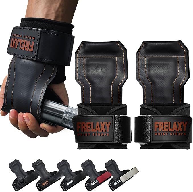 Frelaxy Lifting Wrist Straps, Rubber Weight Lifting Grips for Deadlifts | Non-slip rubber palm, Full palm protection, Neoprene wrist padding, Enhanced grip support, Pull ups rows lat pulldowns