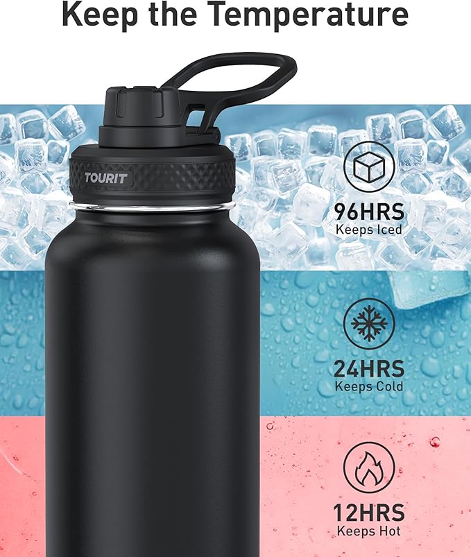 TOURIT 32 oz Insulated Stainless Steel Water Bottles, Rose red | Double-wall vacuum thermal flask with top handle, leakproof & BPA-free design for sports, gym, hiking & travel use