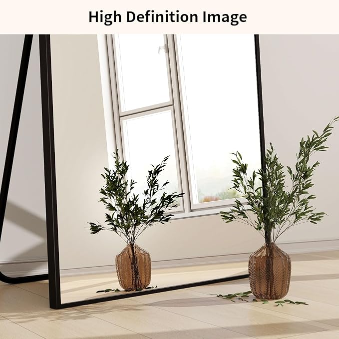 Easly 34"x76" Full Length Mirror with Stand, Large Rectangular Floor Mirror for Bedroom, Living Room or Closet, Wall-Mounted or Freestanding, Black Aluminum Alloy Frame