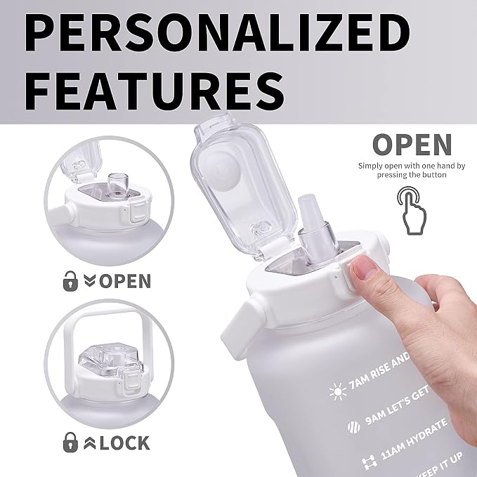 ST-YIBEN 64oz,100oz,128oz Large Motivational Water Bottle with Time Marker, Leakproof & BPA Free Half Gallon Big Water Bottle with Straw Handle Tritan Frosted Water Jug for Gym,Fitness,Outdoor Sports