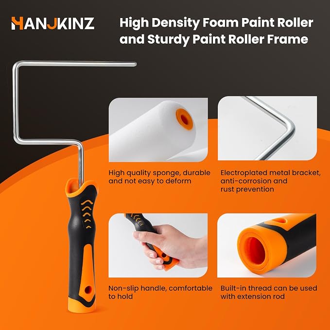 6 Inch Mini Foam Paint Roller Kit, 12 Pcs | High Density Foam Paint Roller, Paint Tray with Liner, Mini Roller, for Painting Wall, Door, Cabinet