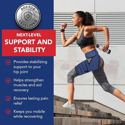 Dr. Arthritis Hip Brace, Adjustable Sciatic Nerve Brace & Stabilizer for Pulled Muscles & Injury Recovery, Hamstring Compression Sleeve Support, Sciatica Pain Relief Devices for Men & Women (L/XL, Navy)
