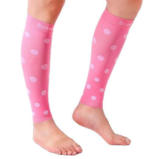 Doc Miller Calf Compression Sleeves 20-30 mmHg for Women & Men, 1 Pair | Footless Compression Socks, Polka Dots Design, Shin Splints Relief, Varicose Veins, Running, Nurses, Travel, Leg Support