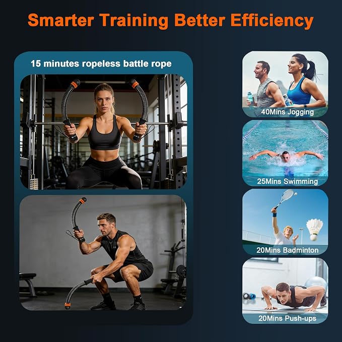 Ropeless Battle Ropes,Weighted Cordless Battle Ropes for Home Gym, Portable Full Body HIIT Cardio & Arm Strength Training, Low-Impact Fitness Exercise Heavy Gear for Men & Women