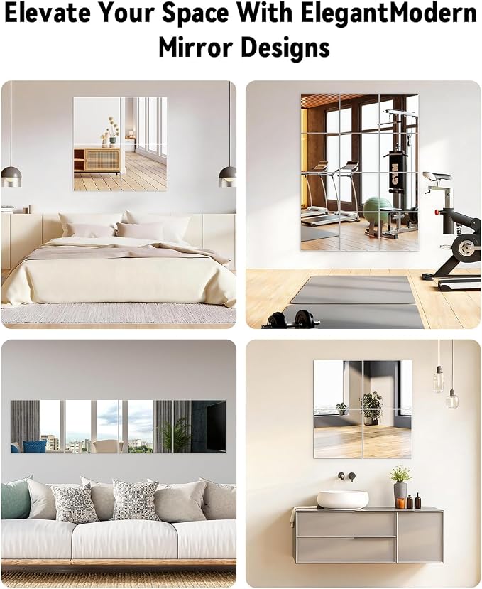 Full Length Wall Mirror Tiles, 12'' x 14'' x 4PCS, Acrylic Unbreakable Full Body Mirror for Bedroom Squares Shatterproof Mirror Sheets Wall Mounted for Home Gym Door