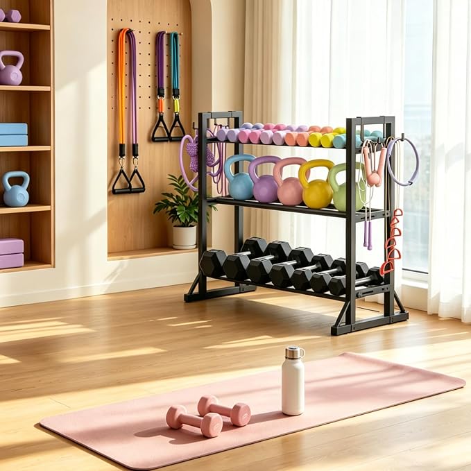 3 Tier Adjustable Dumbbell Rack Stand, Heavy Duty Carbon Steel Weight Storage Organizer for Home Gym, Easy Assembly, 450 lb Capacity for Dumbbells & Kettlebells (Dumbbell Rack Stand Only)