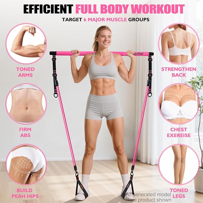 KUTIZE Pilates Bar Kit with Resistance Bands, Pilates Equipment, Multifunctional Pilates Bar for Women & Men, Pilates kit for Hip, Back, Arm, Full-Body Workouts, Home Gym Strength Training Equipment