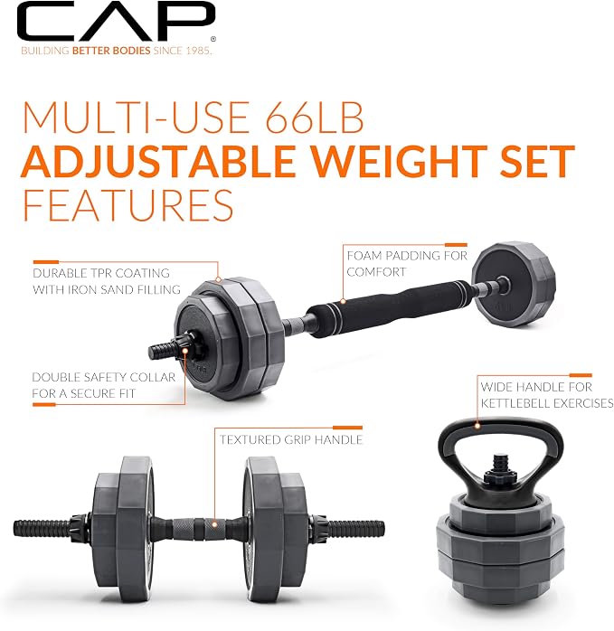 CAP Adjustable Weight Set, Multi-Use Adjustable Dumbbell Set for Home Gym Strength Training, Quick Change Free Weights System, Compact Workout Equipment, Multiple Weight Options