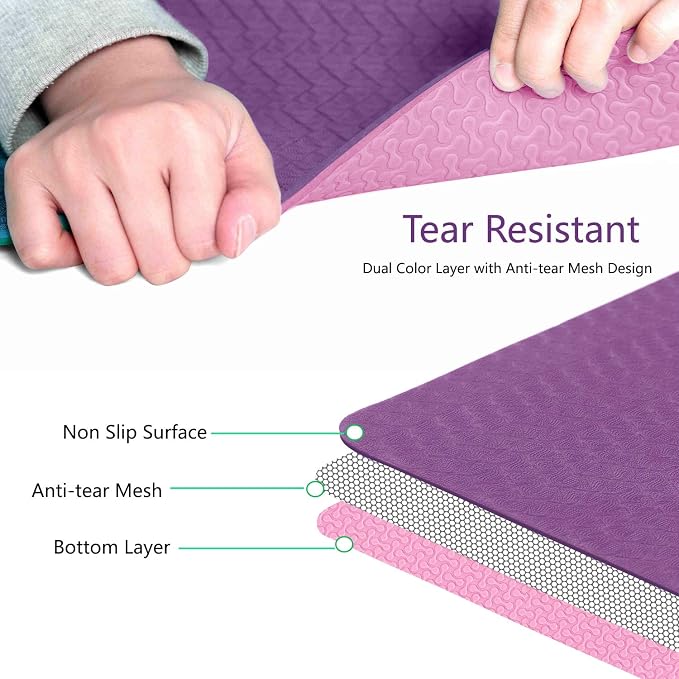 IUGA Yoga Mat Thick Non Slip Anti-tear Pilates Mat Eco Friendly Hot Yoga Mats for Workout & Exercise(72"x 24"x 6mm)