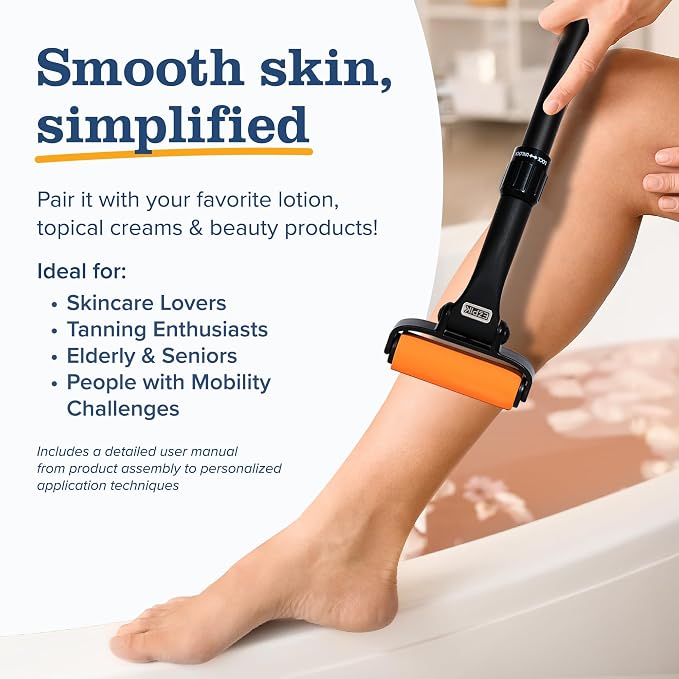 EZPIK Lotion Applicator for Back with 2 Replacement Foam Rollers, Extendable up to 23" - Curved Back Lotion Applicator for Elderly & Seniors with Limited Mobility, Body Cream & Sunscreen Applicator