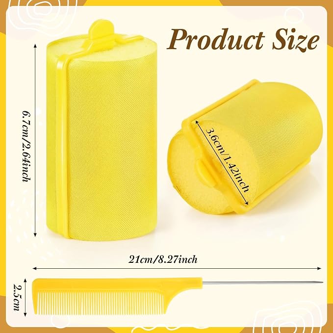 Syhood 18 Pcs Satin Rollers for Black Hair Foam Sponge Rollers Yellow Satin Wrapped Hair Curlers for Hairdressing Styling(1.42 Inch)