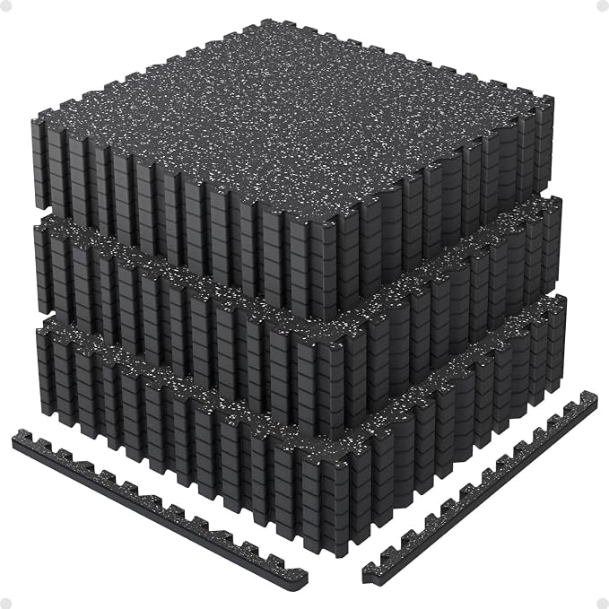 AIRHOP 0.79'' Extra-Thick 72 Sq Ft Rubber Top Gym Flooring for Home Gym | 18 Tiles, High Density EVA Foam, Waterproof & Non-Slip Rubber, Interlocking Puzzle Mats, Heavy Duty Floor Protection, 24"x24"