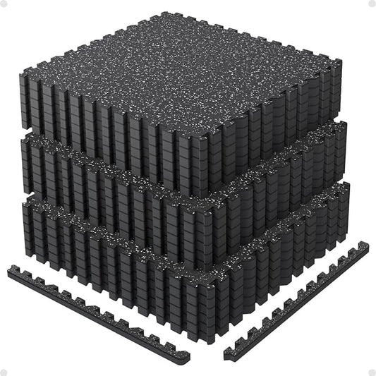 AIRHOP 0.79'' Extra-Thick 72 Sq Ft Rubber Top Gym Flooring for Home Gym | 18 Tiles, High Density EVA Foam, Waterproof & Non-Slip Rubber, Interlocking Puzzle Mats, Heavy Duty Floor Protection, 24"x24"