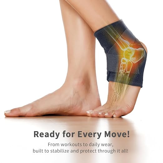 Bracoo Ankle Support Brace For Men & Women, Adjustable Compression Sleeve Strap Wrap, Sprain, Arthritis, Pain Relief, Sports Injuries and Recovery, Breathable Neoprene Brace, FS10 (Classic Black, One Size)