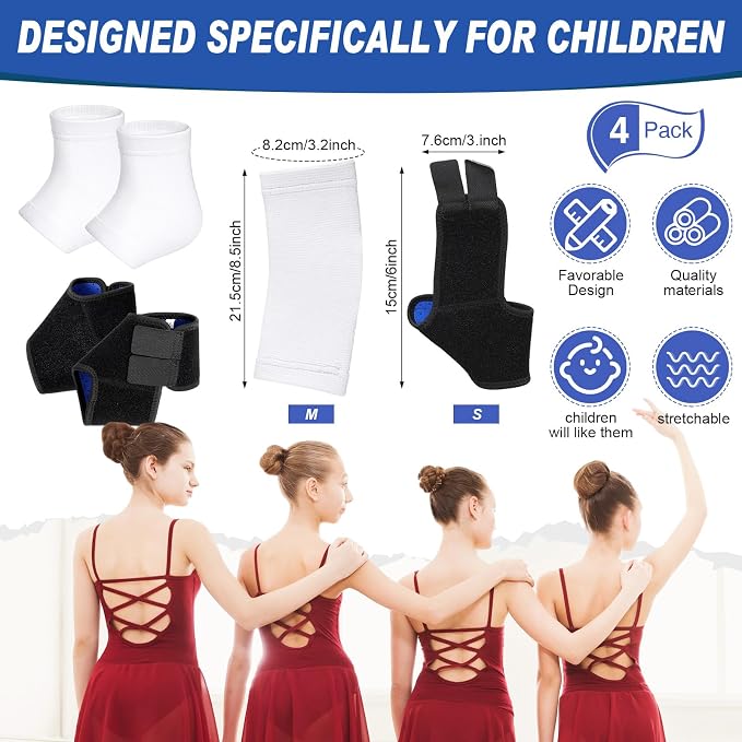 Tarpop 2 Pairs Kids Ankle Brace Set Foot Support Stabilizer Wraps Protector Guard Knitted Ankle Sleeve Sock Support Compression Socks for Injury Prevention(Black,White,Medium)