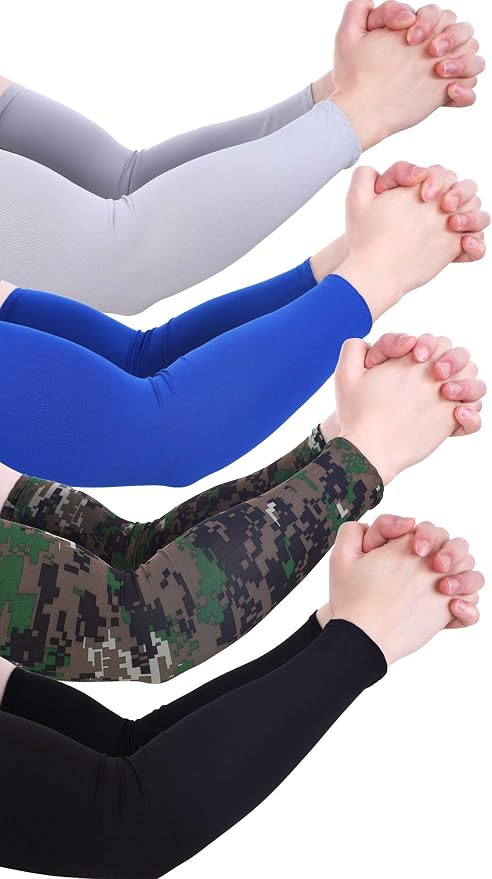 Mudder 8 Pairs UV Sun Protection Cooling Arm Sleeves for Men Women Youth Silk Compression Arm Cover Breathable Outdoors Sport