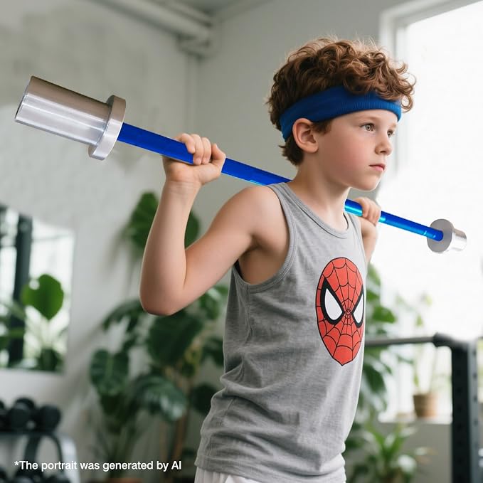 4FT 5LB Aluminum Kids Barbell, 70LB Capacity | Youth training bar with 22mm knurled grip, bearings, brass bushings, and 2-inch Olympic plate compatibility