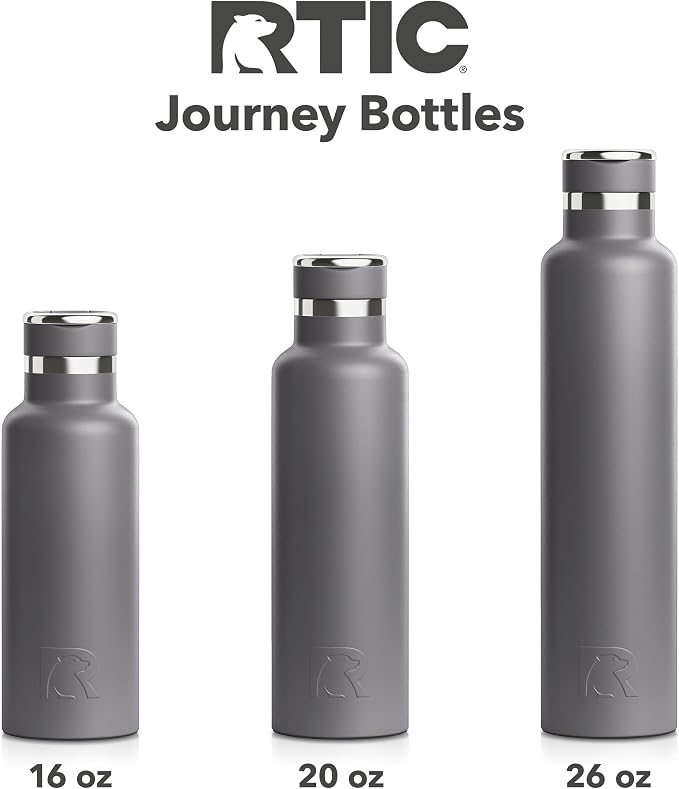 RTIC 20oz Journey Water Bottle, Ceramic Lined, Graphite | Stainless Steel Metal, Insulated for Hot and Cold Drinks, Sports, Travel and Camping