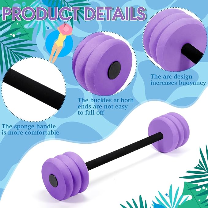 Soulchen Long Aquatic Exercise Dumbbells Pool Exercise Foam Water Weights Dumbbell Aquatic Pool Barbells with High Density EVA Foam for Swim Water Aerobics Workouts Loss