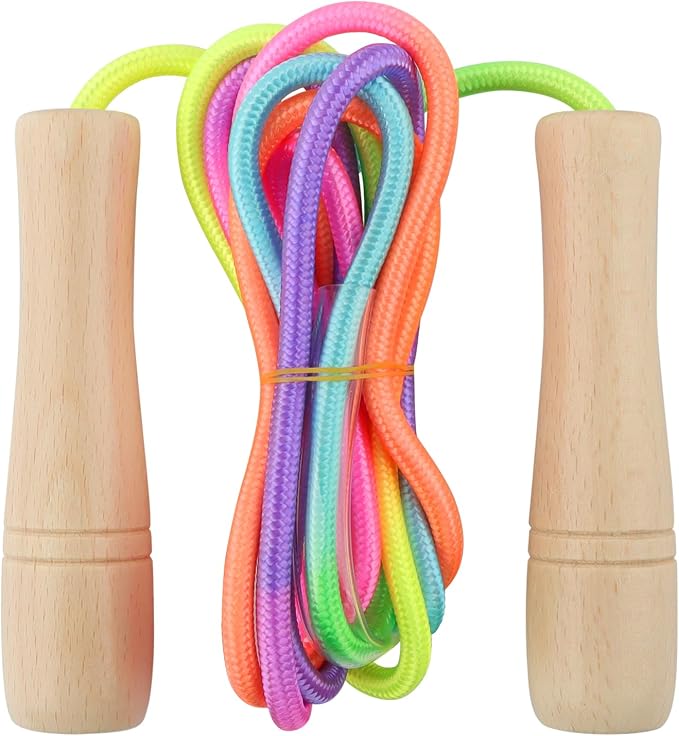 Jump Rope for Kids, Lorvain Adjustable Skipping Rope | Kids Jump Ropes with Wooden Handle for Girls Boys, Weighted Jumping Ropes for Fitness Workout Exercise Outdoor Fun Activity