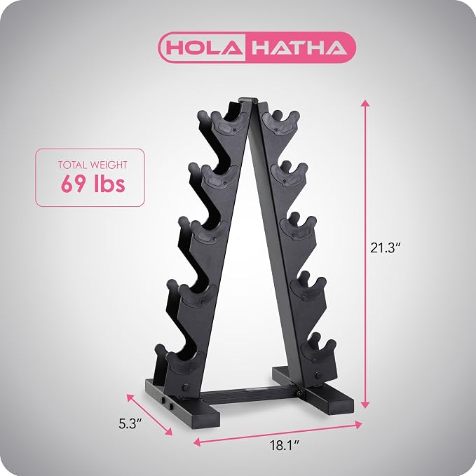 HolaHatha 1, 2 and 3 lb Neoprene Dumbbell Strength Training Weight Set with Rack