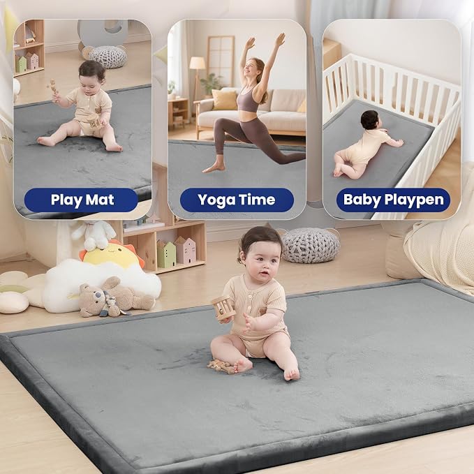Huloo Sleep 2" Extra Thick Baby Play Mat for Floor,Ultra Soft Elasti Foam Mat for Tummy Time & Crawling,Playpen,Non Slip Nursery Rug for Toddlers,Infants,kids,Tatami Style for Yoga,Playroom(Dark Gray)