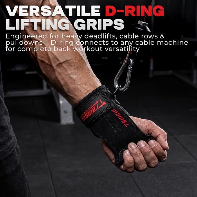 Wrist Straps for Weightlifting With D Ring,Double Layer Leather Wrist Strap For Deadlift And Powerlifting, Adjustable Neoprene Padded Gym Workout Lifting Hooks