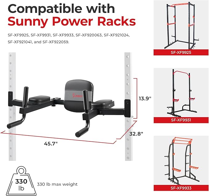 Sunny Health & Fitness Power Cage Squat Rack Attachments for Home Gym | Strength Training, Expanded Workout Variety, Durable Construction, Secure Fit, Quick Installation, Versatile Exercise Support