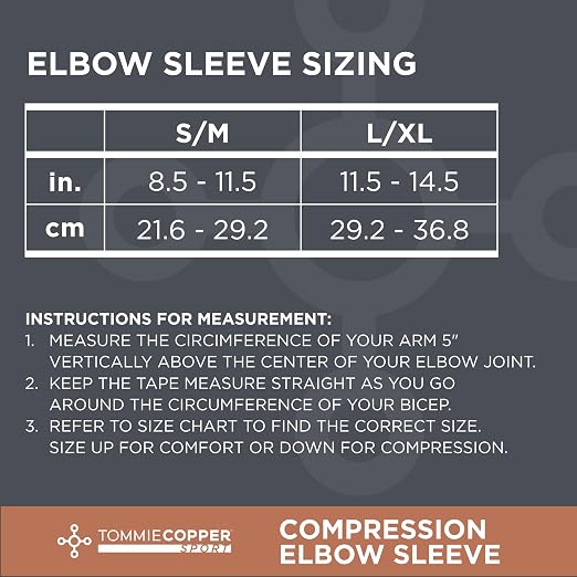 Tommie Copper Elbow Compression Sleeve, 15-20 mmHg (L/XL, Black) | 15-20 mmHg | 4D Stretch | Copper Znergy | Non-Slip Fit