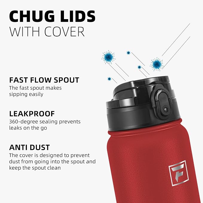 Fanhaw 20 oz Insulated Stainless Steel Water Bottle with Anti-Dust Chug Lid, Leakproof Vacuum Metal Everyday Use Bottle for Kids, Teens & Adults, Back to School Essentials (Red)