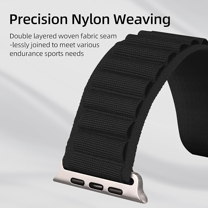 Alpine Nylon Sport Bands Compatible with Apple Watch Ultra Band 49mm 46mm 45mm 44mm 42mm Men Women, Stretch Loop Strap with D-Hook for iWatch Series 10 Ultra SE 9 8 7 6 5 4 3 2 1 (Black, 38mm/40mm/41mm/42mm(Series 10))