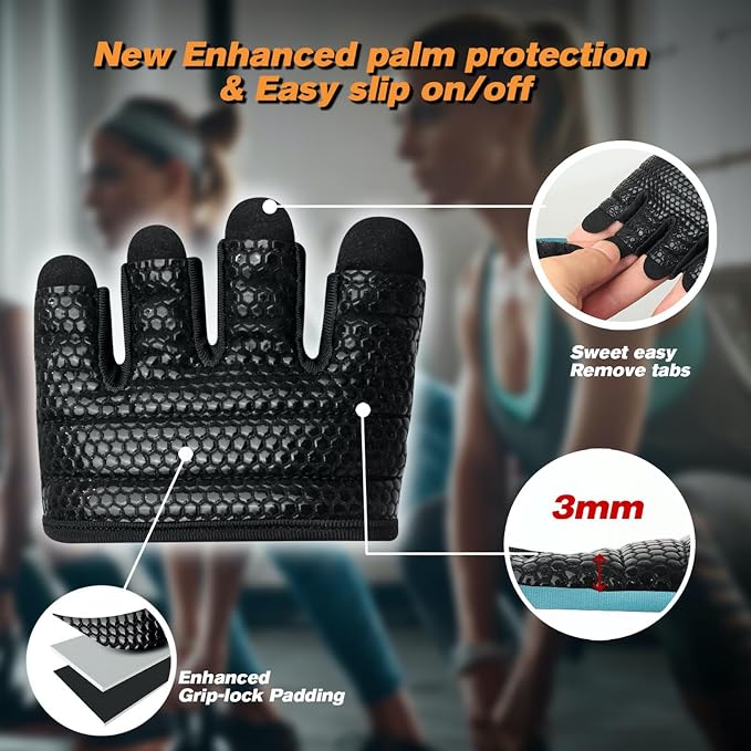 Minimal Workout Gloves for Women Men, Micro Fingerless Gym Gloves Grip Pads | Work Out Gloves for Kettlebells, Weight Lifting, Exercise, Pull Up, ,Cross Training, Silicone Grip Lifting Half Finger Gloves